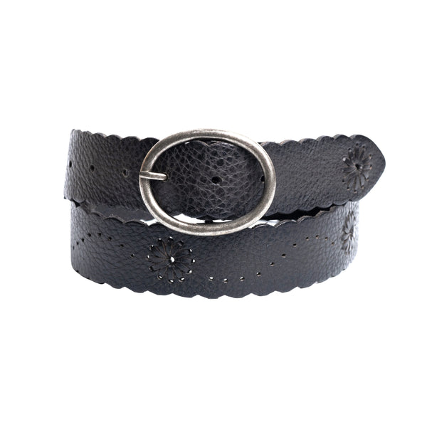 CEINTURE SILVER 40 MM "LACE" CUIR VÉRITABLE BLACK (545-04)