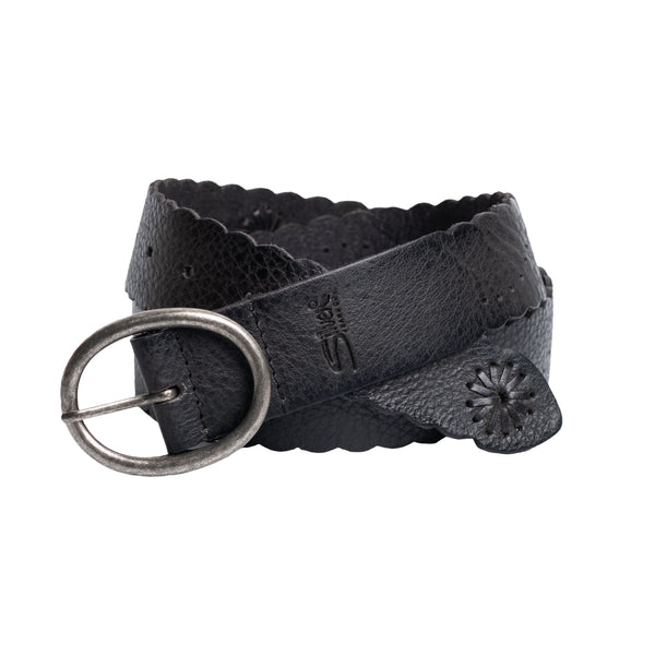 CEINTURE SILVER 40 MM "LACE" CUIR VÉRITABLE BLACK (545-04)