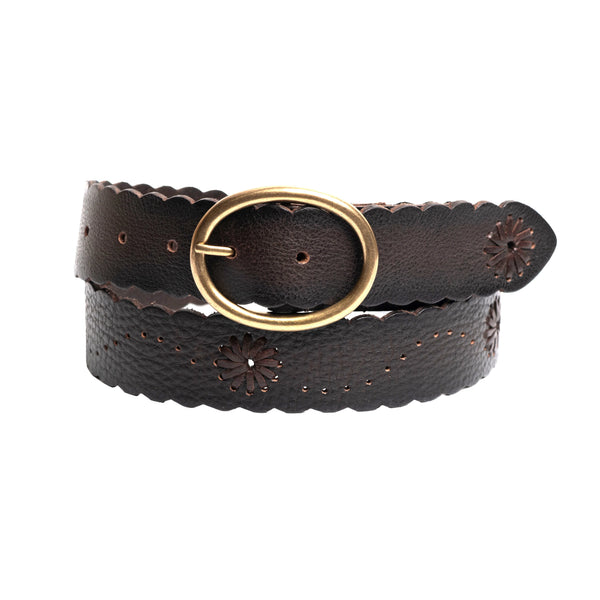 CEINTURE SILVER 40 MM "LACE" CUIR VÉRITABLE DARK BROWN (545-13)