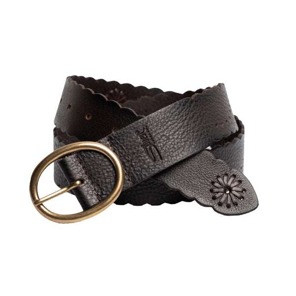 CEINTURE SILVER 40 MM "LACE" CUIR VÉRITABLE DARK BROWN (545-13)