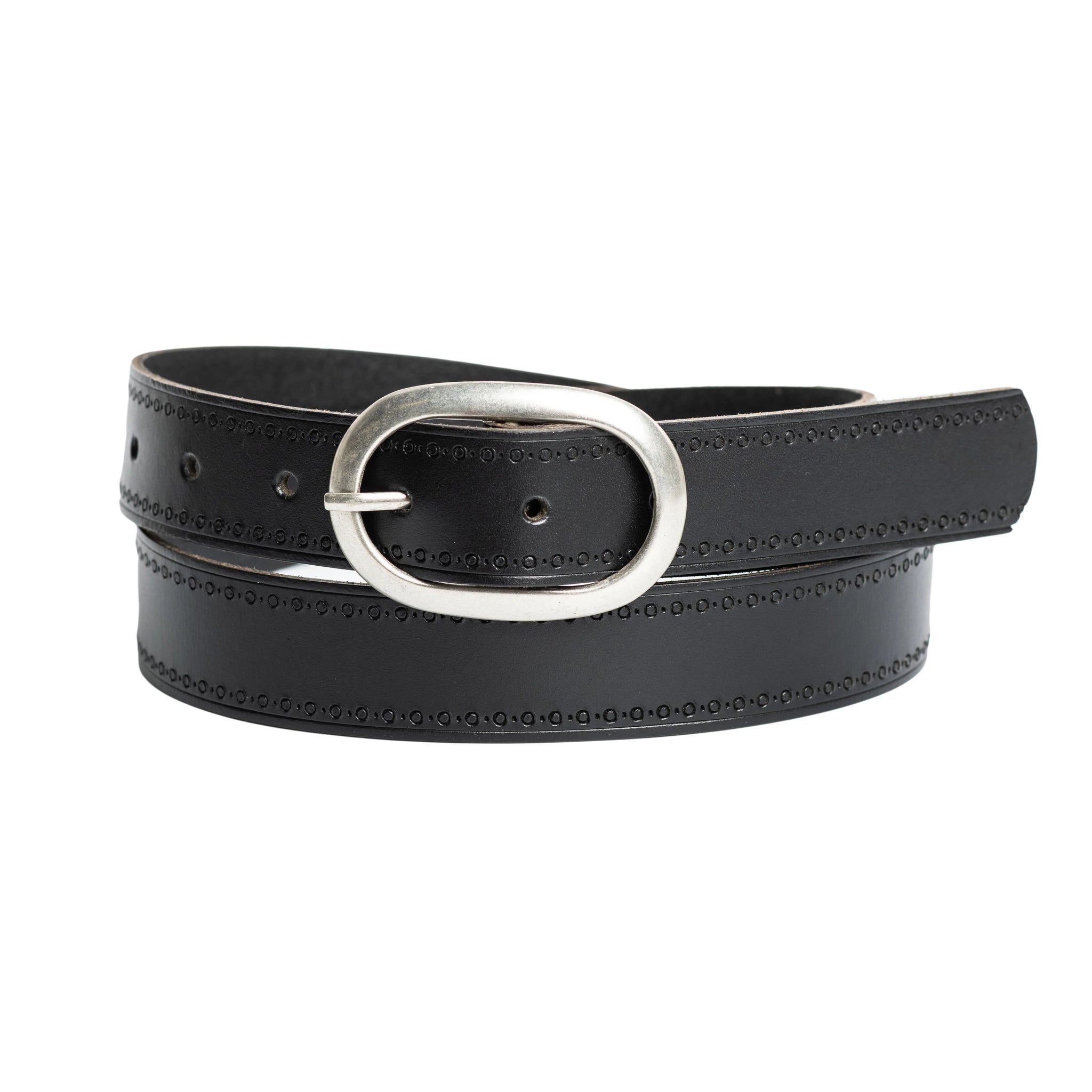 CEINTURE SILVER 30 MM "BORDURE" CUIR VÉRITABLE BLACK (548-04)