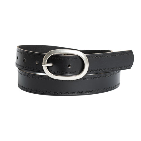 CEINTURE SILVER 30 MM "BORDURE" CUIR VÉRITABLE BLACK (548-04)