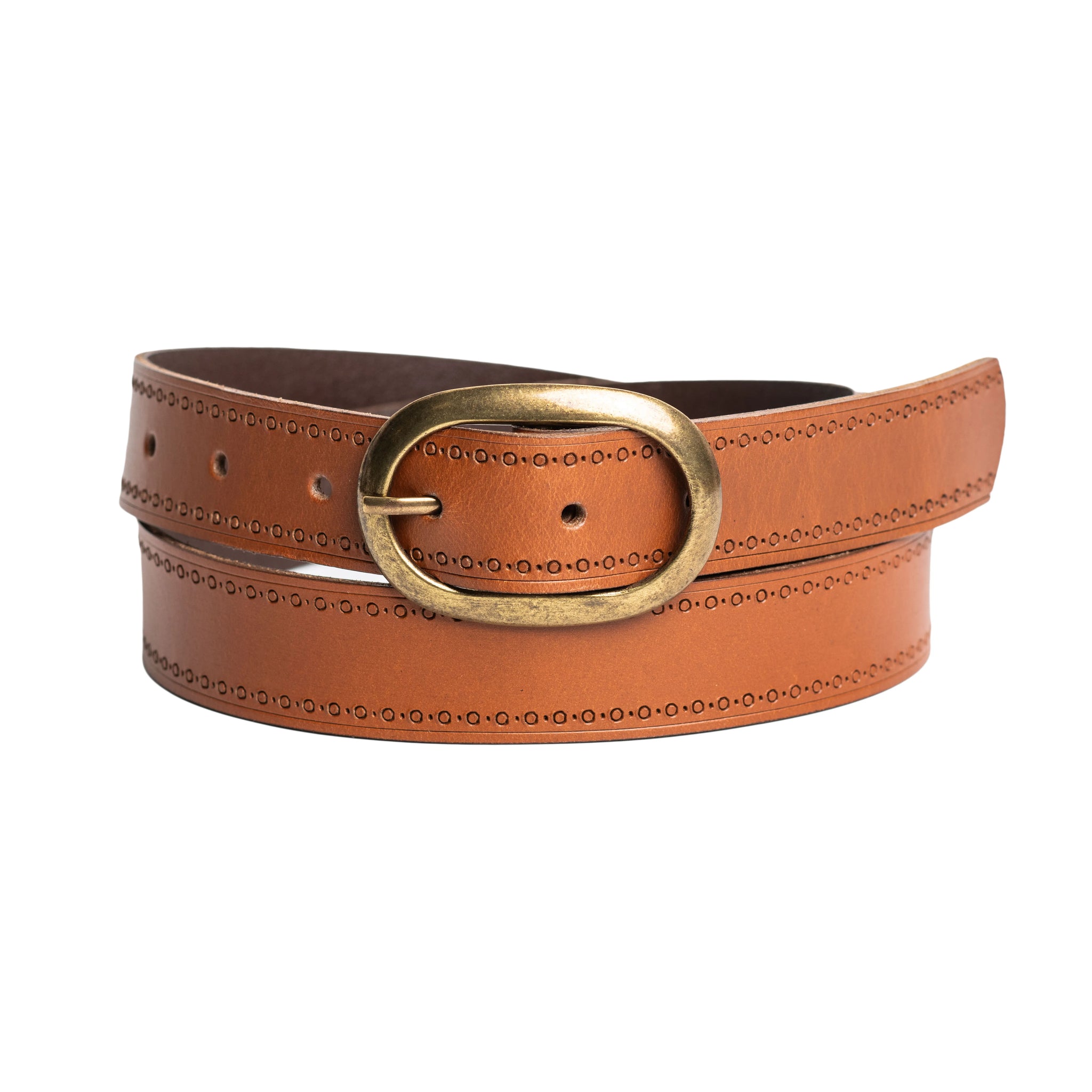 CEINTURE SILVER 30 MM "BORDURE" CUIR VÉRITABLE COGNAC (548-11)