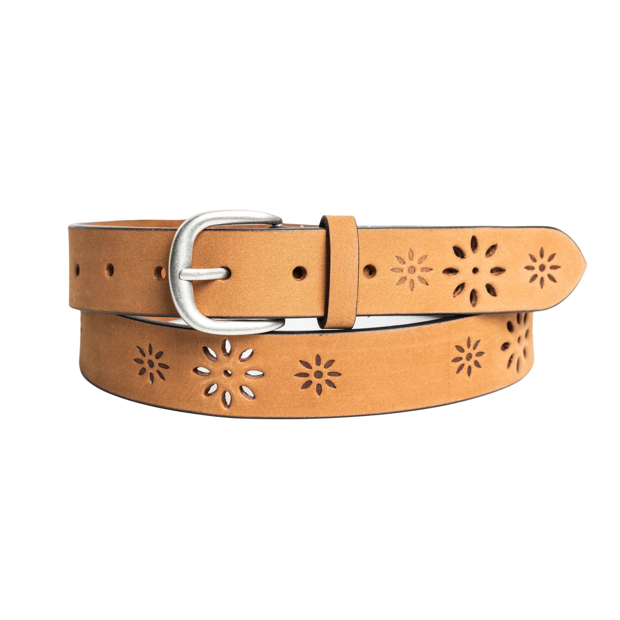 CEINTURE SILVER 30 MM "FLORAL" CUIR VÉRITABLE TAN (549-01)