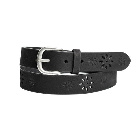 CEINTURE SILVER 30 MM "FLORAL" CUIR VÉRITABLE BLACK (549-04)
