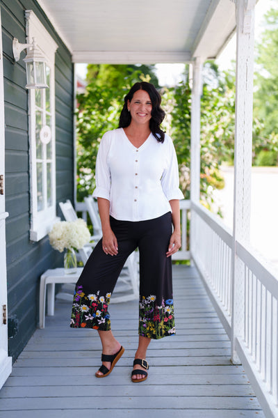 PANTALON RIEN NE SE PERD "GAUGHO AMARETTO" NOIR ET FLEURI