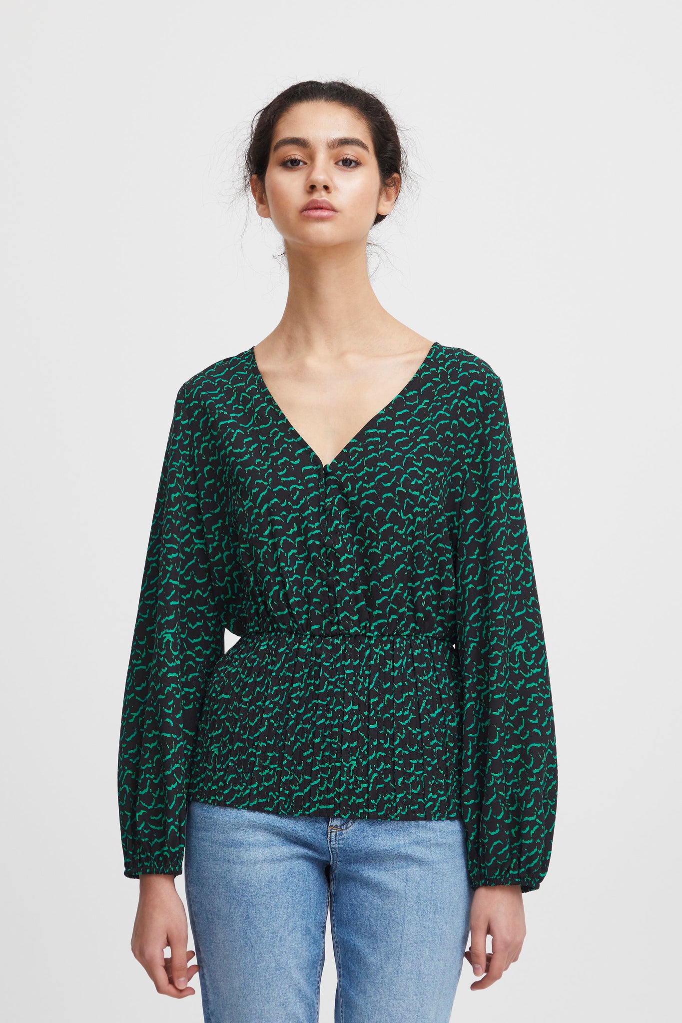 BLOUSE ICHI "DARA" DITSY OUTLINE GREEN