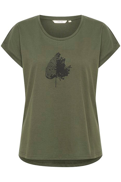 T-SHIRT CREAM "YGIA" PITCH BLACK TREE LEAF