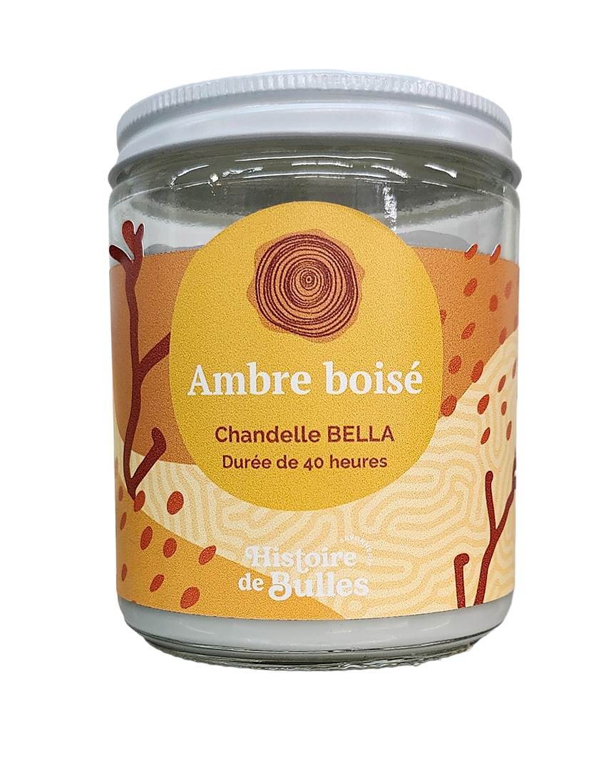 BOUGIE BELLA HISTOIRE DE BULLES "AMBRE BOISÉ"