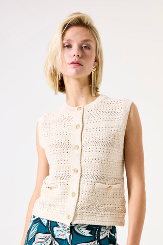 DÉBARDEUR GARCIA "BOUTONS DORÉS" WHITE CAP (G50250)