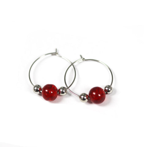 BOUCLE D'OREILLES INOX CRÉART "LUXURY" ROUGE