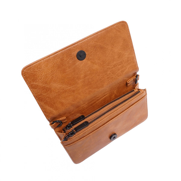 PORTE-MONNAIE À BANDOULIÈRE  2 EN 1 S-Q "ROSINA" CAMEL