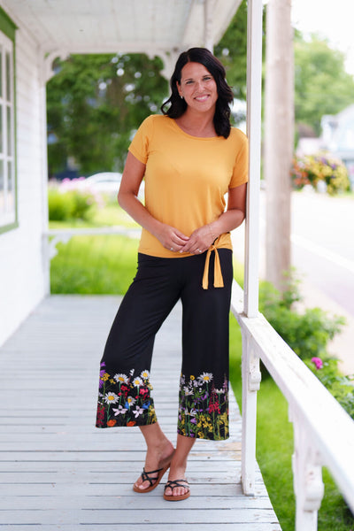 PANTALON RIEN NE SE PERD "GAUGHO AMARETTO" NOIR ET FLEURI