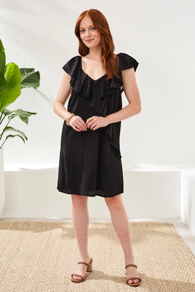 ROBE TRIBAL "RUFFLE" BLACK (9590)