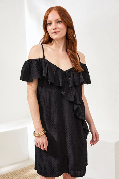 ROBE TRIBAL "RUFFLE" BLACK (9590)