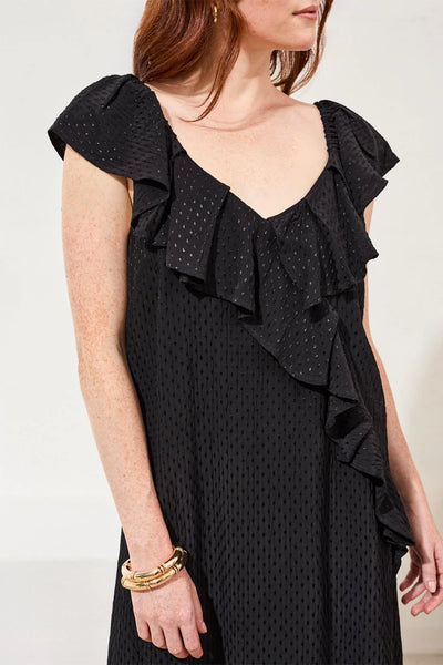 ROBE TRIBAL "RUFFLE" BLACK (9590)