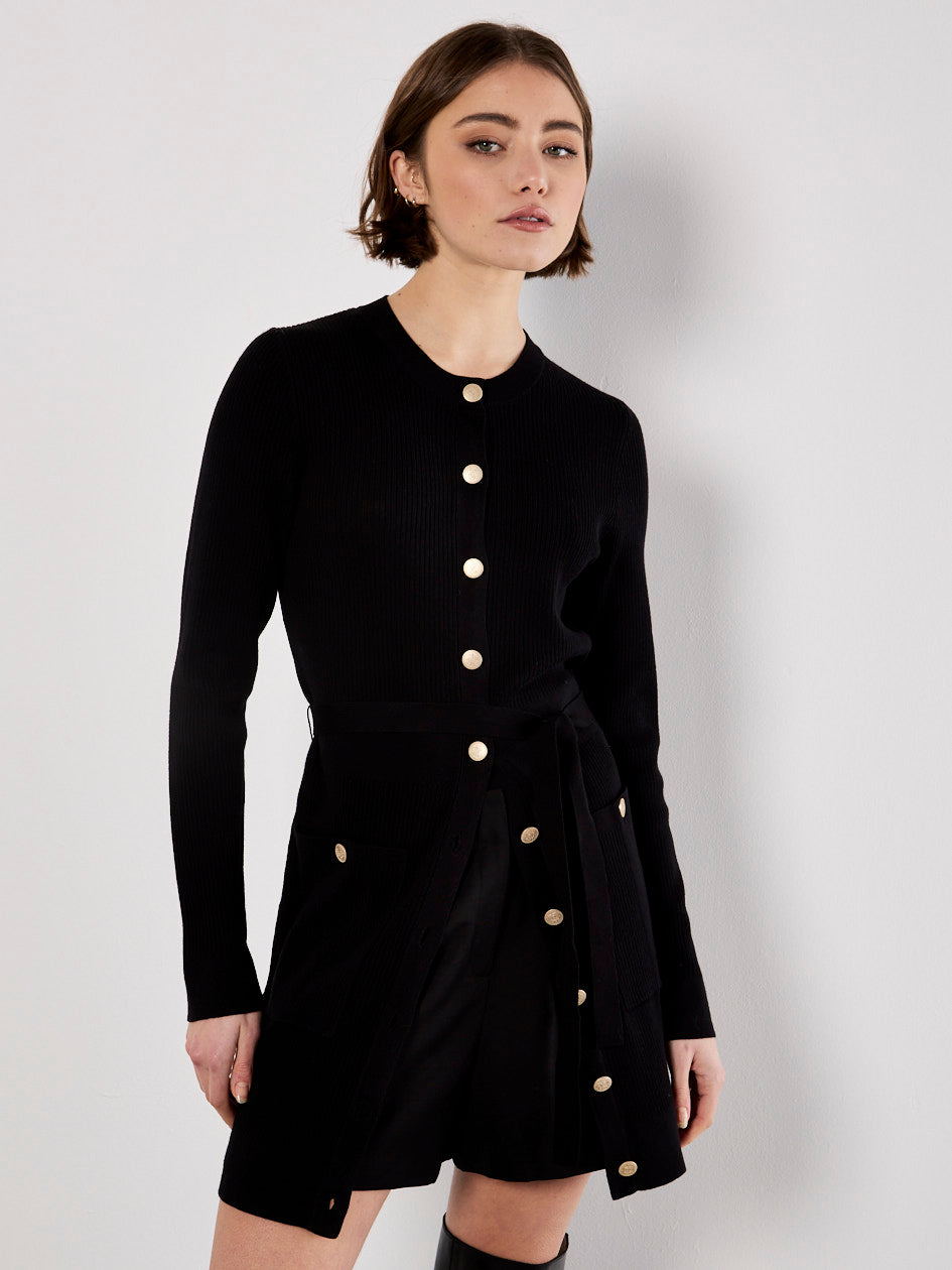 ROBE TRICOT APRICOT "RIB & GOLD BUTTON" BLACK (X132072)