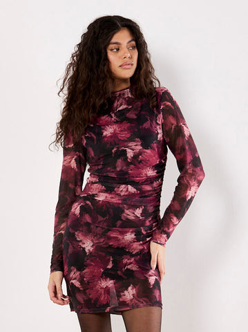 ROBE APRICOT "FLORAL MESH" BLACK (X134496)