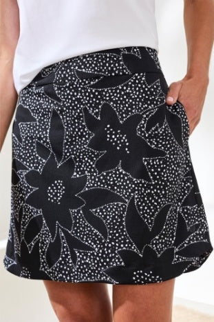 JUPE-SHORT TRIBAL "FLORAL PULL-ON" BLACK (30600)