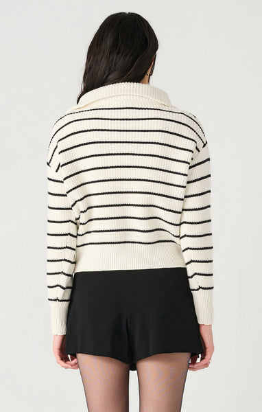 CHANDAIL TRICOT DEX "ZIP & TEXTURE" WHITE & BLACK STRIPE (2427248)