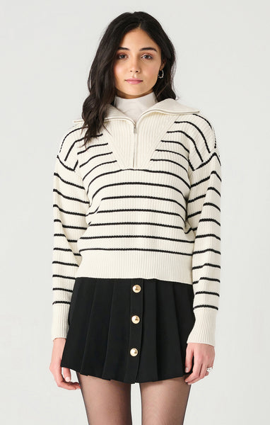 CHANDAIL TRICOT DEX "ZIP & TEXTURE" WHITE & BLACK STRIPE (2427248)