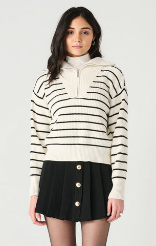 CHANDAIL TRICOT DEX "ZIP & TEXTURE" WHITE & BLACK STRIPE (2427248)