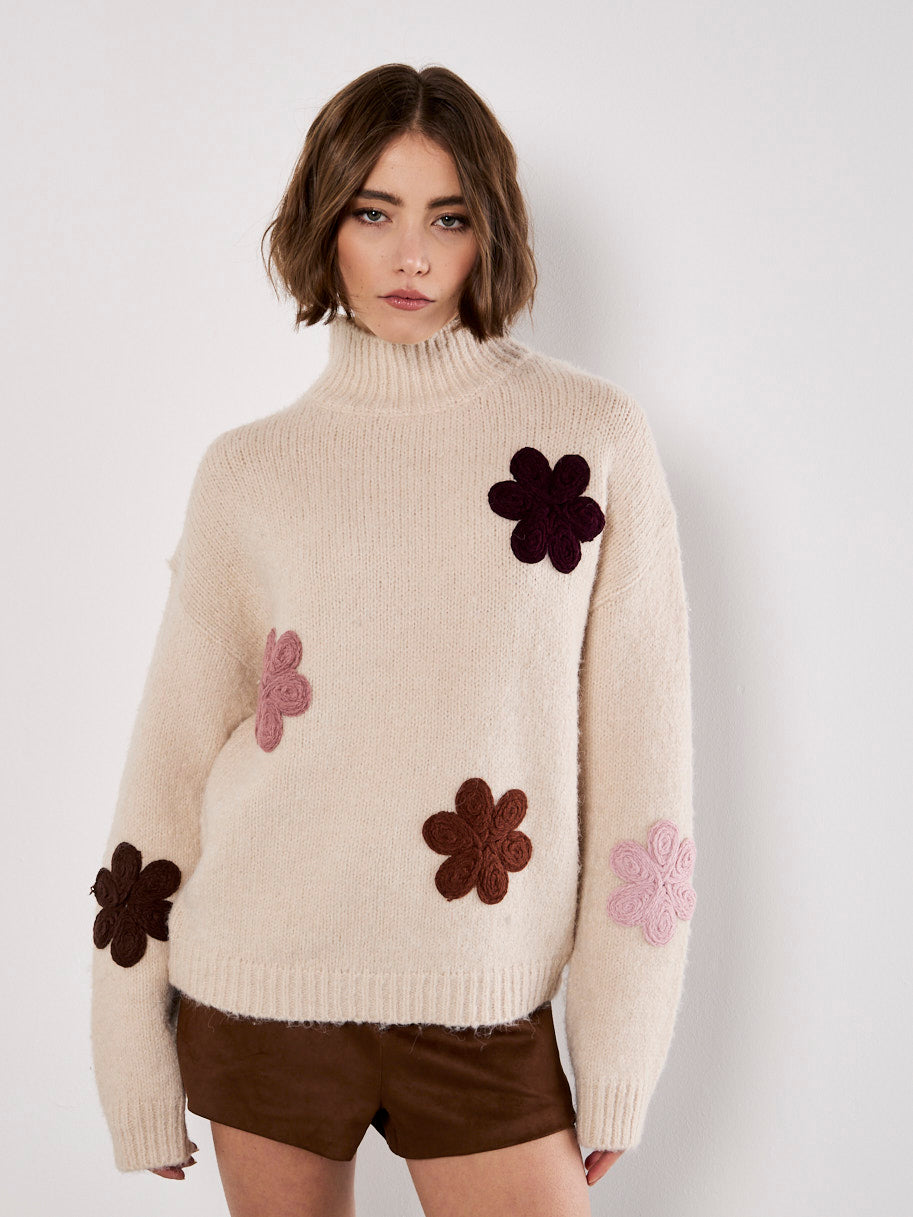 CHANDAIL TRICOT APRICOT "FLOWERS" STONE (X132676)