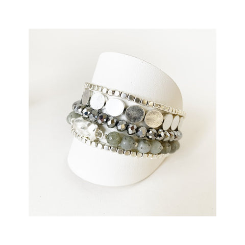 ENSEMBLE DE 5 BRACELETS CARACOL "BILLES & MÉTAL" SILVER