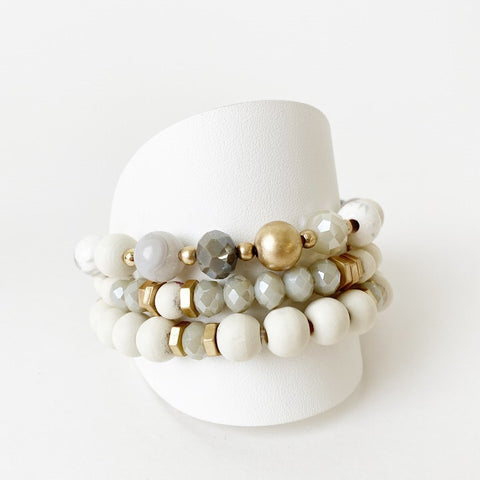 ENSEMBLE DE 3 BRACELETS CARACOL "BILLES & BOIS" BEIGE