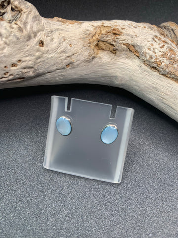 BOUCLES D'OREILLES ARGENT 925  "OVALE" NACRE BLEU