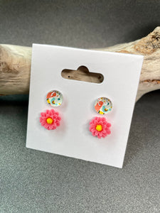 DUO BOUCLES D'OREILLES "LAMA & FLEURS CORAIL" (2222)