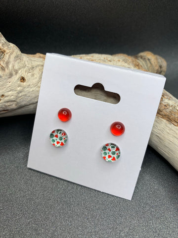 DUO BOUCLES D'OREILLES "COEURS" ROUGE (2242)